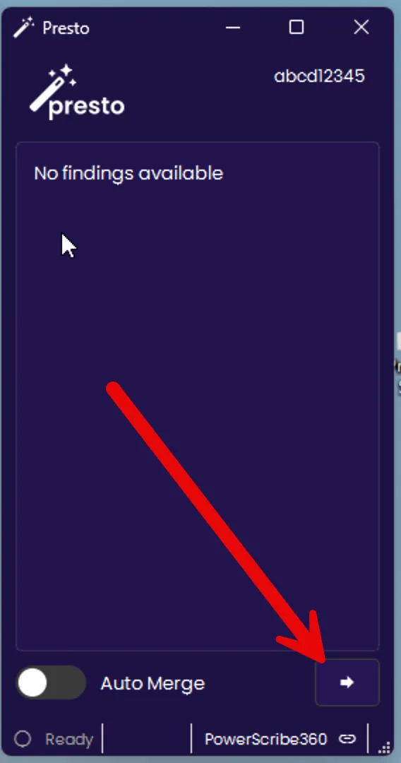 Presto widget with arrow pointing to the merge button