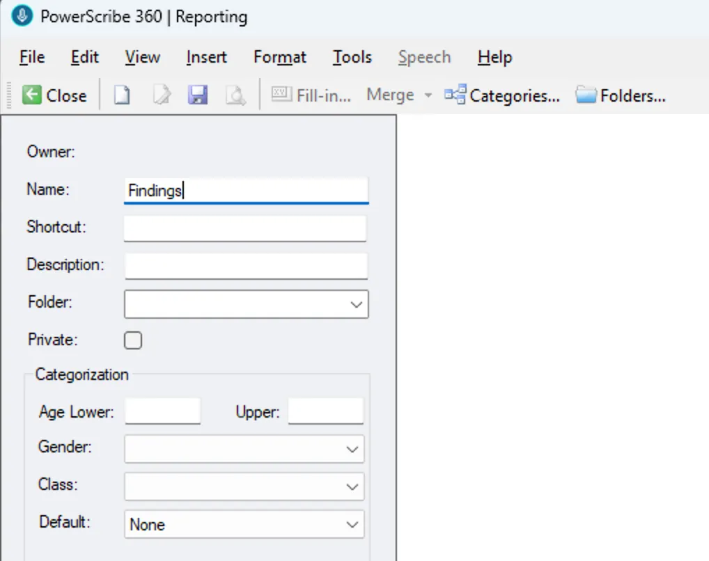 AutoText Editor with a new AutoText named Findings
