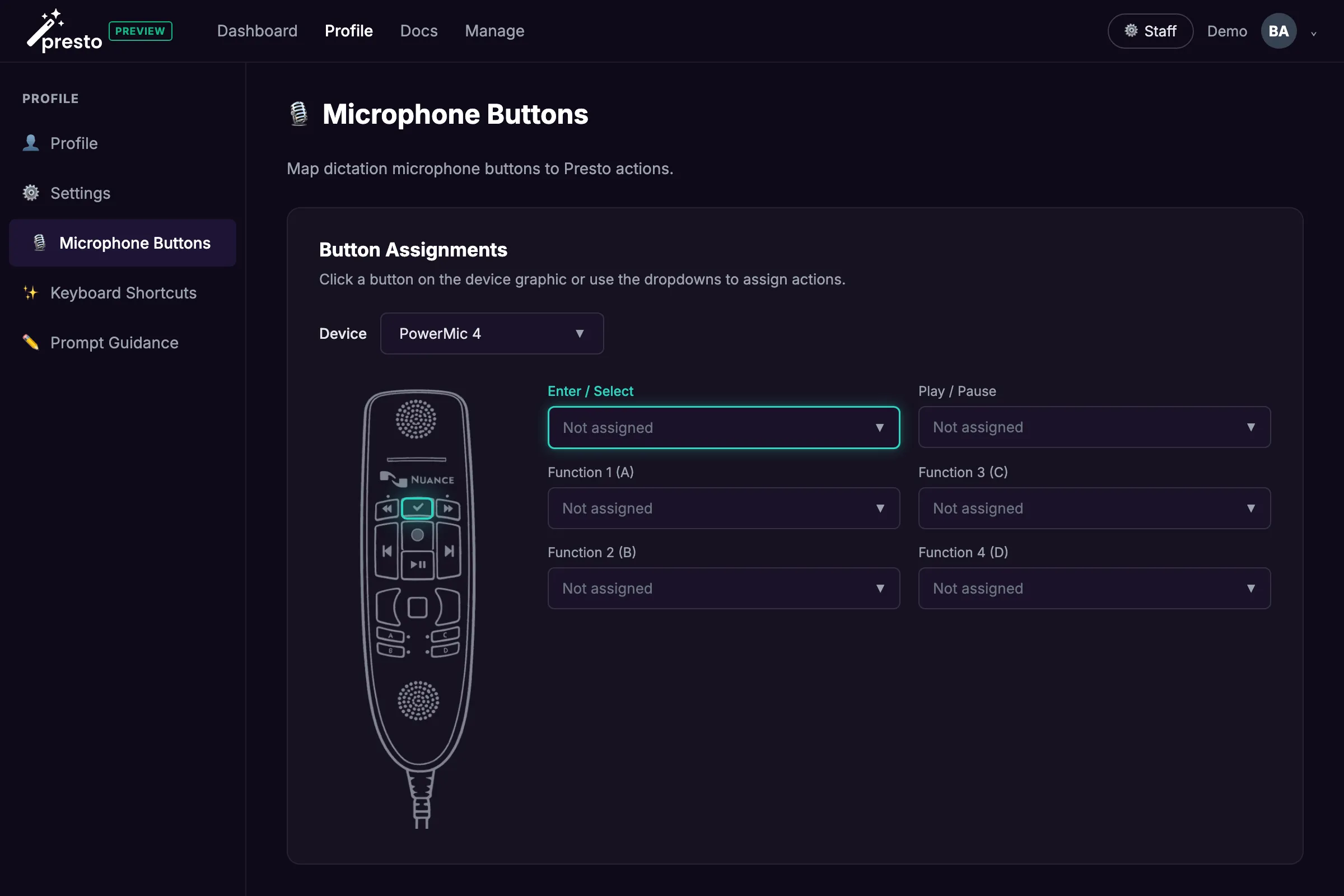 PowerMic 4 button assignments