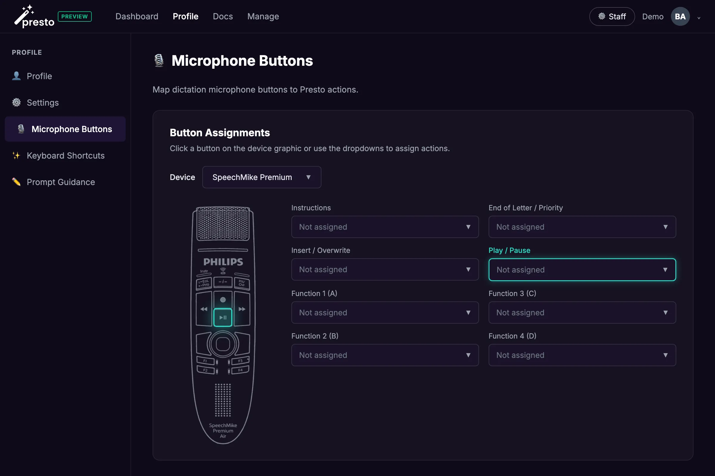 SpeechMike Premium button assignments